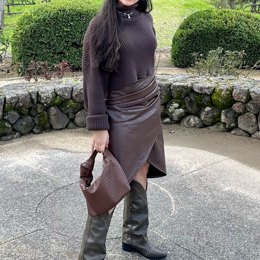 Brown leather skirt